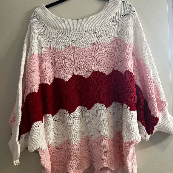 ANDREE BY UNIT Pink and Red Striped Sweater - Picture 1 of 3